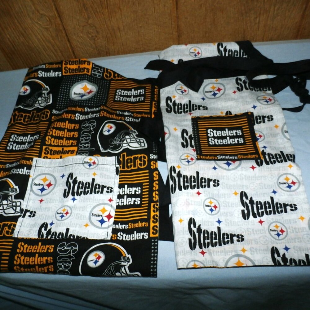 NEW 2 NFL Pittsburgh STEELERS Reversible BBQ Tailgating Aprons  Adult + Child